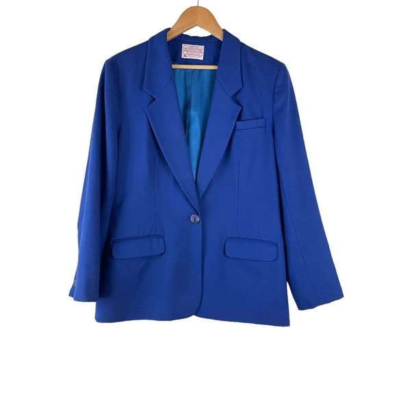 Pendleton Jackets & Blazers - Vintage Pendleton Wool Blazer Women Size 12* Cobalt Blue Suit Jacket Teal Lining